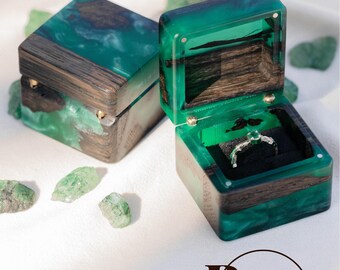 Velvet Double Ring Box - Hexagon Shape, Holds 2 Rings, Dark Green, For Proposal & Wedding