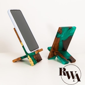 SMART – Engraved Epoxy & Wood Phone Holder as desk decor. Custom phone stand for desk coworker gift ideas image 1