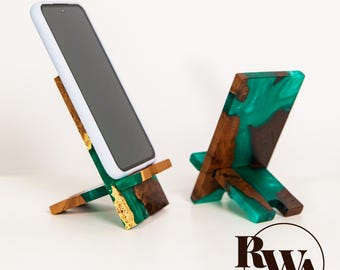 SMART – Engraved Epoxy & Wood Phone Holder as desk decor. Custom phone stand for desk coworker gift ideas