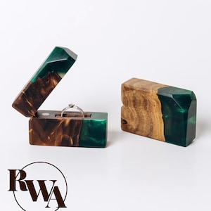 FLASH – Boîte à bagues en bois et résine pour elle. Petite boîte à bagues de fiançailles verte