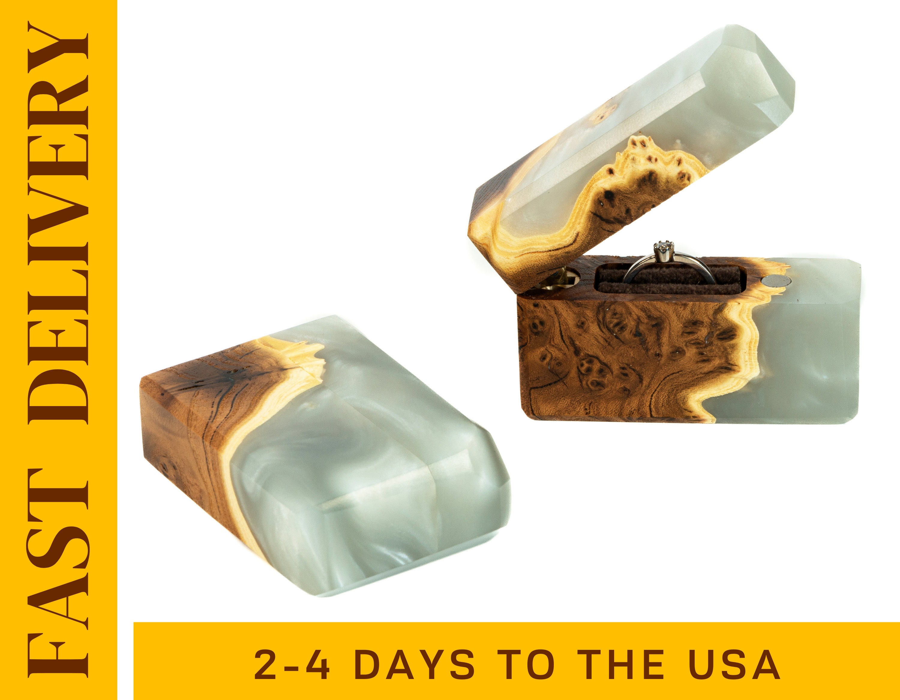 FLASH Platinum Epoxy Resin & Wood Engagement Ring Box. Etsy