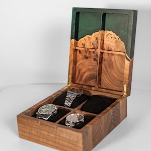 TEMPO – Wood Watch Display Case with Epoxy anniversary gift for her. Custom 3 watch box as romantic gift for wife image 11