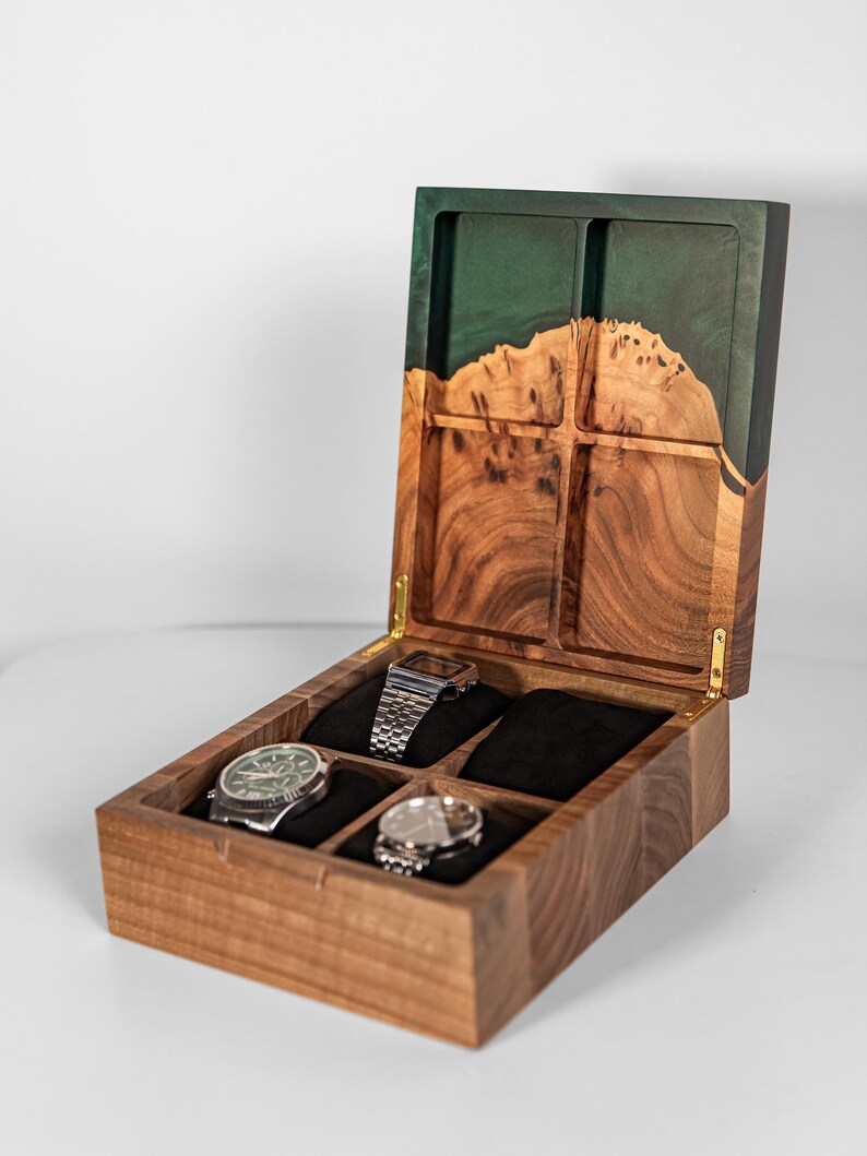 TEMPO – Wood Watch Display Case with Epoxy anniversary gift for her. Custom 3 watch box as romantic gift for wife image 11