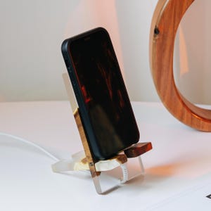 SMART – Engraved Epoxy & Wood Phone Holder as desk decor. Custom phone stand for desk coworker gift ideas image 12