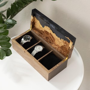 TEMPO – Wood Watch Display Case with Epoxy anniversary gift for her. Custom 3 watch box as romantic gift for wife image 13