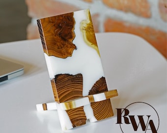 SMART – Epoxy & Wood PHONE STAND for Desk as corporate gifts. Modern Phone Holder for office bulk coworker gifts