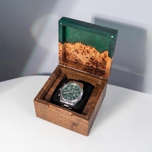 TEMPO – Wood Watch Display Case with Epoxy anniversary gift for her. Custom 3 watch box as romantic gift for wife image 9