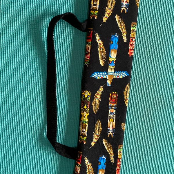 Feather Totem Cotton Native American Flute Bag. Light padding, velcro closing, shoulder strap, excellent quality, 21 1/4" x 4 1/2"
