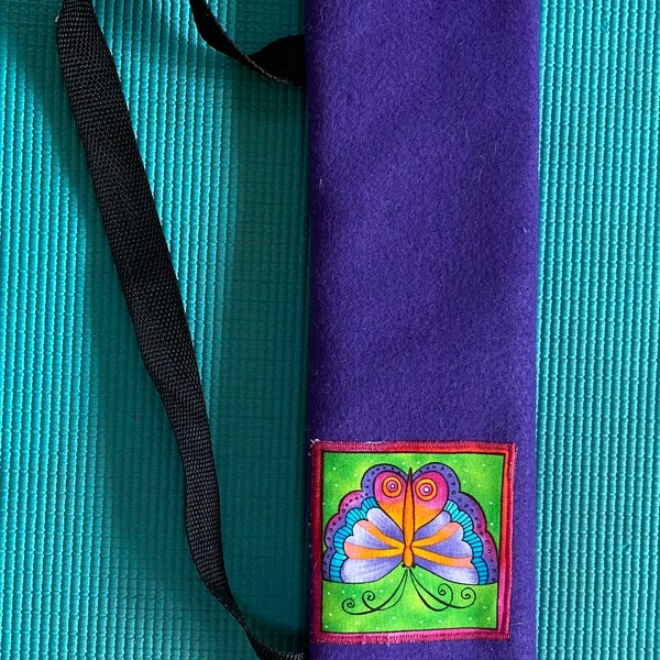 Purple Buutterfly Native American Flute bag, 19" x 4 1/4", lined in quilt, shoulder strap, velcro closing