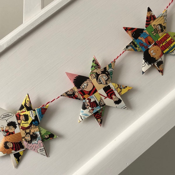 The Beano comic strip paper star bunting garland, Handmade