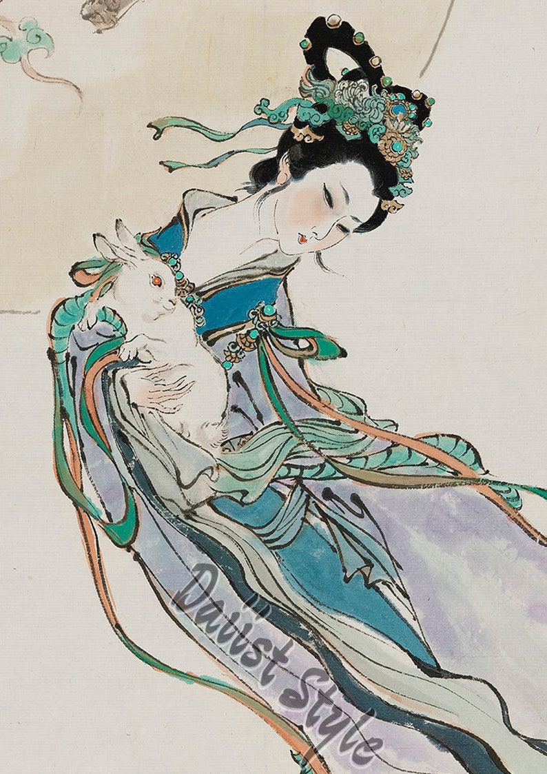 Chang'e Flying to the Moon, Chinese Fine Art Print, Moon Festival, Wall ...