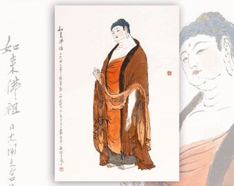 Portrait Of Gautama Buddha,  Lord Buddha, Fine Art Print, Chinese Traditional Painting