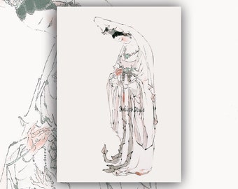 Guanyin Bodhisattva, Buddhistic Goddess, Chinese Ancient Beauty Figure, Fine Art Print, Chinese Painting