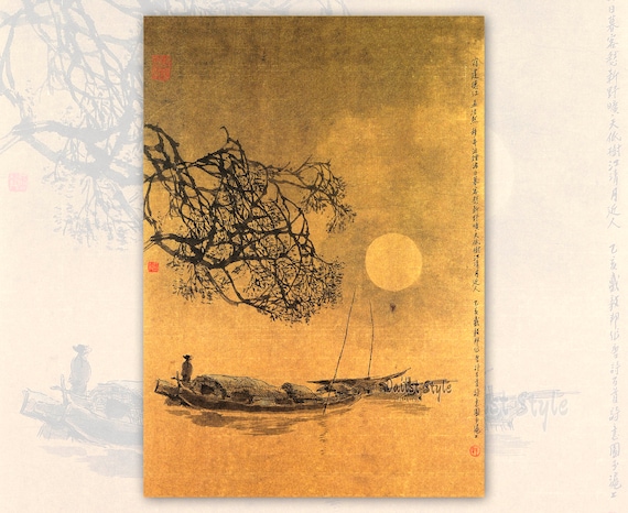 Meng Haoran Tang Poetry Art Print, Chinese Painting, Jiande River