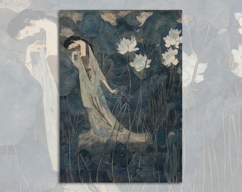 Chinese Fine Art Print, Lotus Girl Illustration, Traditional Wall Art