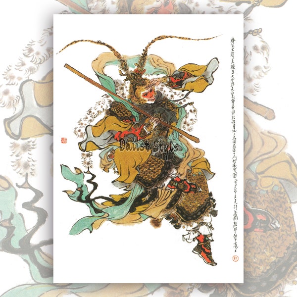 Der Affenkönig Sun Wukong, Fine Art Print, chinesische Malerei, Wandkunst, Reise in den Westen