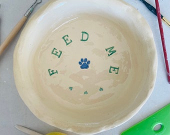 Handmade ceramic dog bowl large