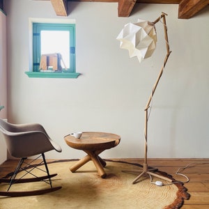 Snowdrop floor lamp, origami and wood design, standing lamp shade image 1
