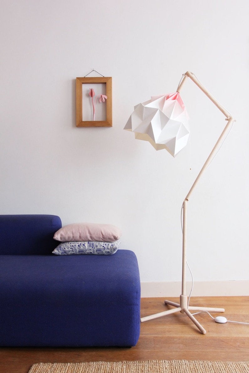Snowdrop floor lamp, origami and wood design, standing lamp shade image 4