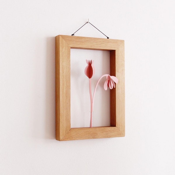 Wallflower, hanging wall planter wooden frame vase small