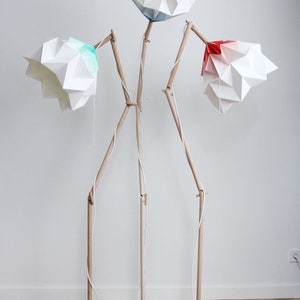 Snowdrop floor lamp, origami and wood design, standing lamp shade image 3