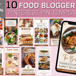 10 Food Blogger Pinterest Templates | Video Pin Template | Social Media Templates | Canva Templates | Pinterest Pin | Templates for Bloggers