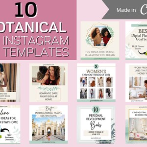 10 Botanical Instagram Templates | Instagram Template Green | Social Media Template | Instagram Template Canva | Instagram Post Templates