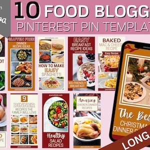 10 Food Blogger Pinterest Templates | Video Pin Vorlage | Social Media Vorlagen | Canva Template | Pins | Vorlagen für Blogger