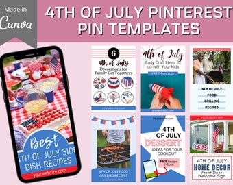 7 4th of July Pinterest Templates | Video Pin Templates | Social Media Templates | Pinterest Marketing | Canva Templates | Pinterest Pins