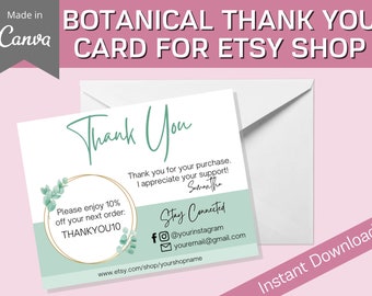 Thank You Card | Instant Download Card | Thank You Note | Editable Template | Order Insert | Business Thank You Card | Thank You Template