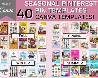 40 plantillas de Pinterest de temporada / Plantillas de pines de vídeo / Plantillas de redes sociales / Marketing de Pinterest / Plantillas de Canva / Pines de Pinterest