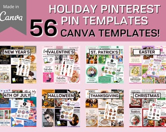 56 Holiday Pinterest Templates | Video Pin Templates | Social Media Templates | Pinterest Marketing | Canva Templates | Pinterest Pins