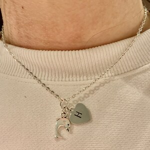 Dolphin necklace with heart initial