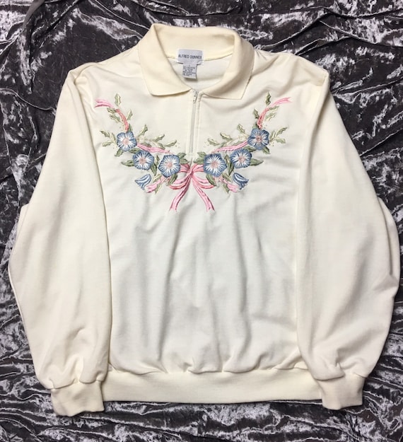 Vintage Alfred Dunner Size L Sweater Cream With Floral Details Etsy