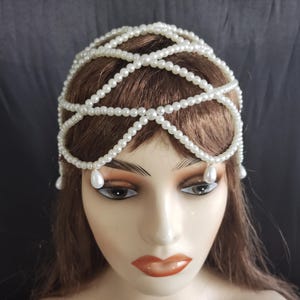 Faux Pearl Hair Net/Jeweled Pearl Hat/Jeweled Headpiece/Wedding Party Head Crown/Beaded Headdress/Beaded Headpiece