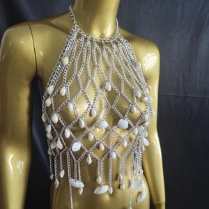 Catena per il corpo con conchiglia di Carnevale/Copricostume da bikini/Top con catena per il petto con gioielli per il festival
