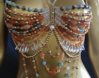 Carnival Beaded Gem Bra Top/Bikini Cover-ups/Costume Jeweled Chest Chain for Showgirl