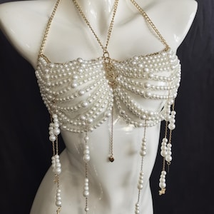 Gioielli per il corpo in perle/Top con perle gioiello/Top gioiello/Catena per il corpo gioiello/Top corto con perline/Bralette con perline/Copri bikini
