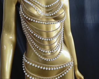 EDC Beaded Metal Body Chain/Beaded Set for Concert/Beach Party Bikini Cover-ups