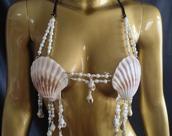 Sea Shell Top/Jewel Beaded Top/Costume Top/Mardi Gras top/Bikini Cover/EDC Top/Body Jewelry Top/Festival Top/Shell top for Event