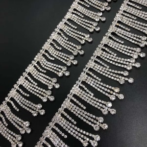 Silver Rhinestone Fringe/Rhinestone Tassel Trim/Crystal fringe