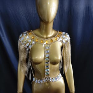 Carnival Acrylic Beads Top/Costume Top/Mardi Gras top/Bikini Cover/ETD Top/Body Jewelry Top/Photo Shooting Top