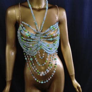 Top con perline gioiello/Top da spiaggia per le vacanze/Top con perline di cristallo/Copri bikini/Top EDC/Top con gioielli per il corpo