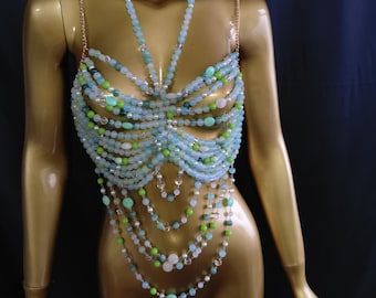 Jewel Beaded Top/Holiday beach Top/Crystal Beaded top/Bikini Cover/EDC Top/Body Jewelry Top
