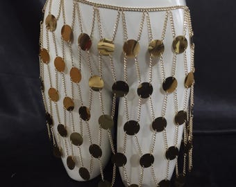 Vintage Gold Tone Faux Pearl Teardrop Chain Belt  display picture 3