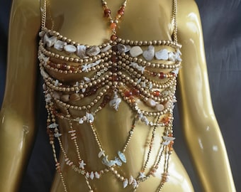 Sujetador con cuentas para carnaval / Cubrebikinis / Cadena para el pecho con joyas para espectáculos / Joyería para fiestas en la playa