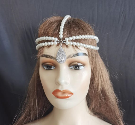 Faux Pearl Hair Net/jeweled Pearl Hat/jeweled Headpiece  display picture 3