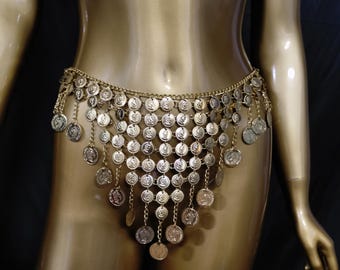 Carnival Metal Coins Belt/Costume Waist Chains/Mardi Gras Waist Accessory/Burning Man Cosplay Costume