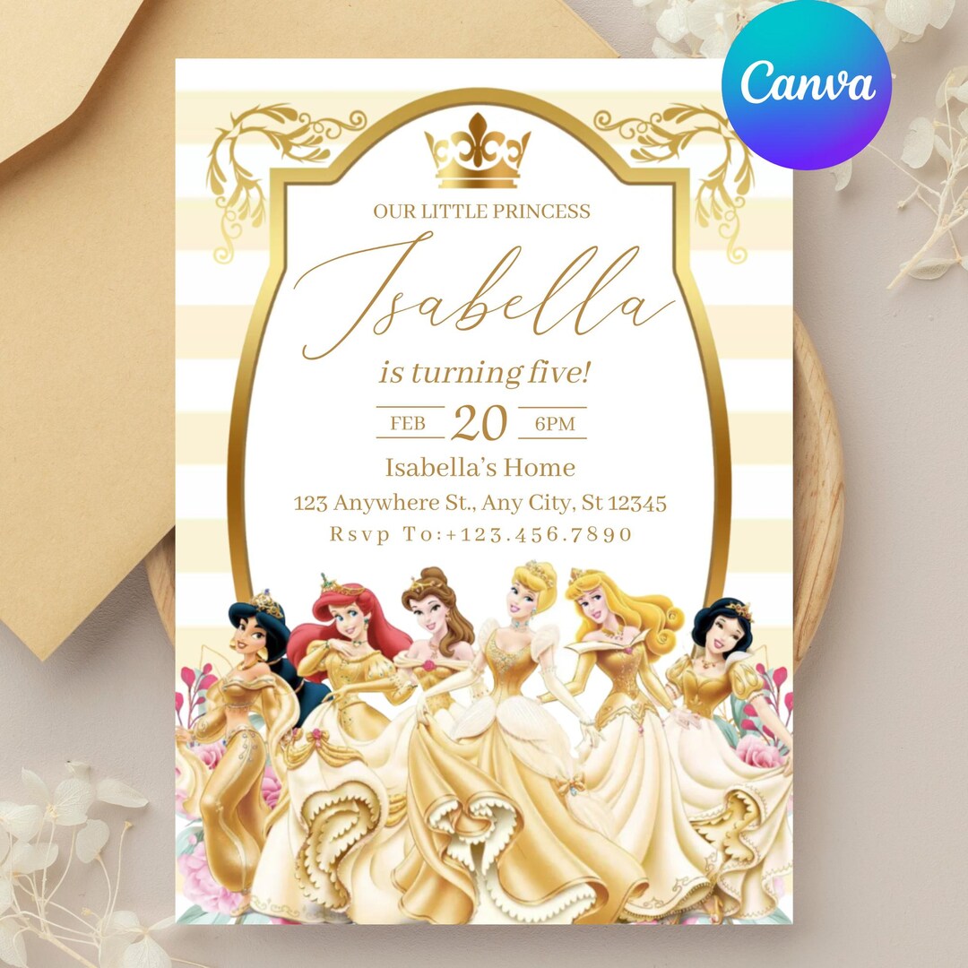 Editable Princess Birthday Invitation: Princess Theme Party, Princess ...