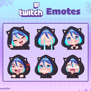 Twitch / Discord Emotes Girl kawaii Black Cat Pack 6